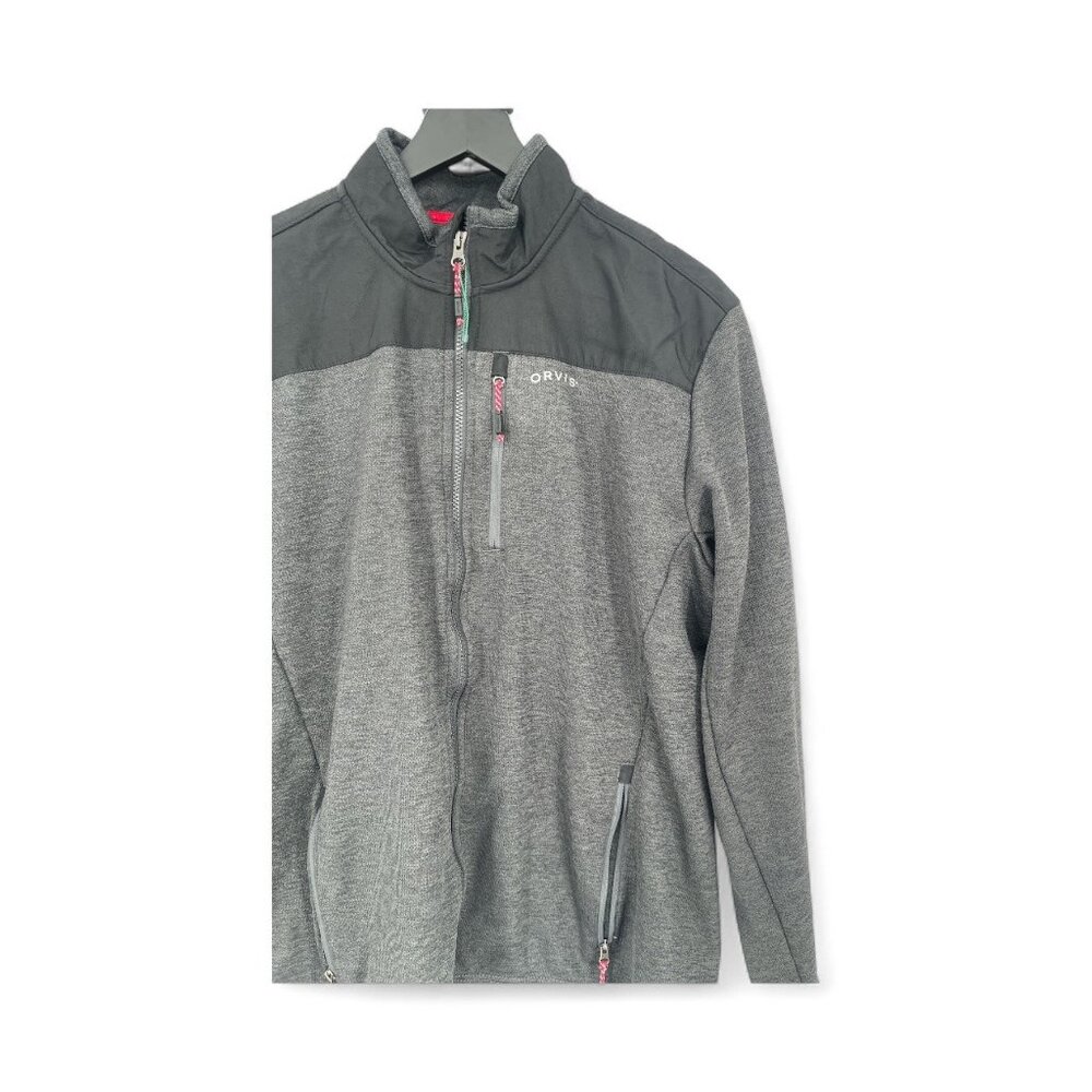 Orvis Jacket Mens Medium Black Gray 100% Polyester Fleece Lined Full Zip Classic - Picture 2 of 4